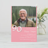 Moderne minimalistische roze 90e verjaardag kaart (Staand voorkant)