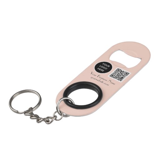 Moderne minimalistische roze aangepaste logo QR-co Mini Flessenopener (Voorkant Gekanteld)