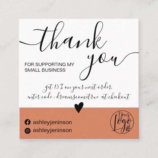 Moderne, minimalistische roze blokorde bedankt vierkante visitekaartje (Voorkant)