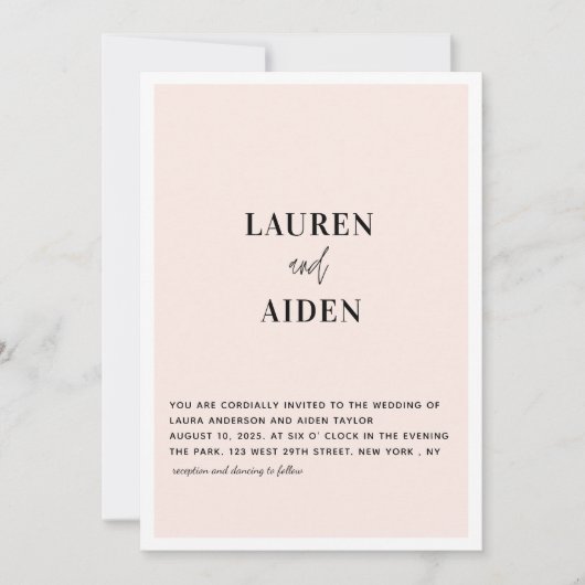 Moderne minimalistische roze bruiloft voor script kaart (Voorkant)