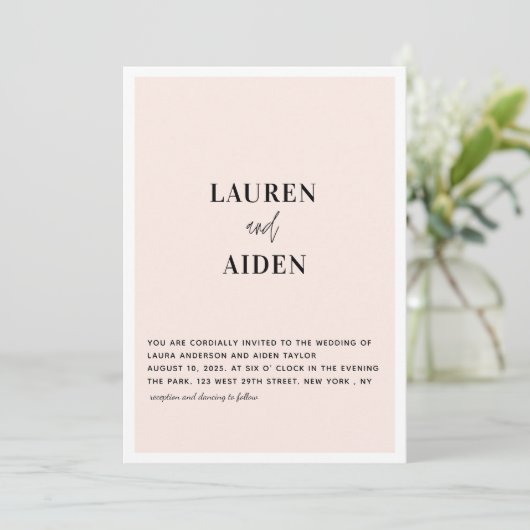 Moderne minimalistische roze bruiloft voor script kaart (Staand voorkant)