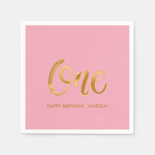 Moderne minimalistische roze eerste verjaardag servet (Voorkant)