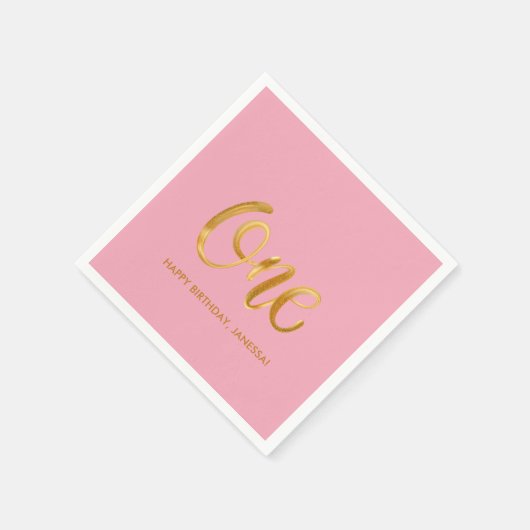 Moderne minimalistische roze eerste verjaardag servet (Hoek)