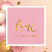 Moderne minimalistische roze eerste verjaardag servet