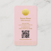 Moderne minimalistische roze en gouden stippen QR- Visitekaartje (Voorkant)