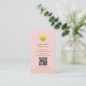 Moderne minimalistische roze en gouden stippen QR- Visitekaartje (Staand voorkant)