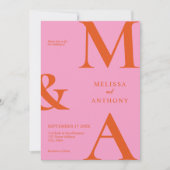 Moderne minimalistische roze en Oranje bruiloft Kaart (Voorkant)