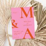 Moderne minimalistische roze en Oranje bruiloft Kaart<br><div class="desc">Moderne minimalistische roze en Oranje huwelijksuitnodiging. Biedt een vettige monogram typografie en een minimaal grafisch ontwerp. Pas tekst aan met alle details van uw speciale dag.</div>
