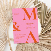 Moderne minimalistische roze en Oranje bruiloft Kaart