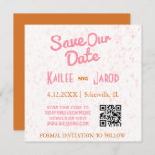 Moderne minimalistische roze en Oranje retro Save The Date (Voorkant / Achterkant)