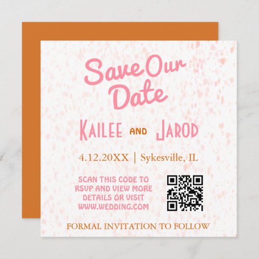 Moderne minimalistische roze en Oranje retro Save The Date (Voorkant / Achterkant)