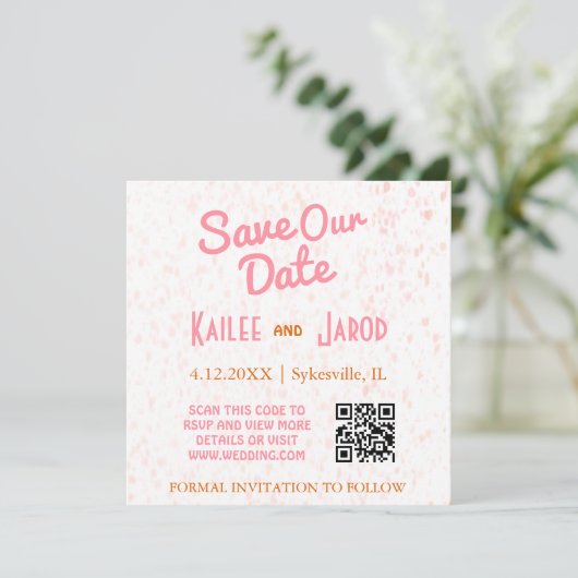 Moderne minimalistische roze en Oranje retro Save The Date (Staand voorkant)