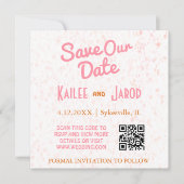 Moderne minimalistische roze en Oranje retro Save The Date (Voorkant)