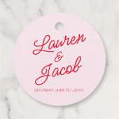 Moderne minimalistische roze en rode bruiloft bedankjes labels (Achterkant)