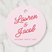 Moderne minimalistische roze en rode bruiloft bedankjes labels (Voorkant)