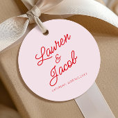 Moderne minimalistische roze en rode bruiloft bedankjes labels