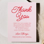 Moderne minimalistische roze en rode bruiloft bedankkaart