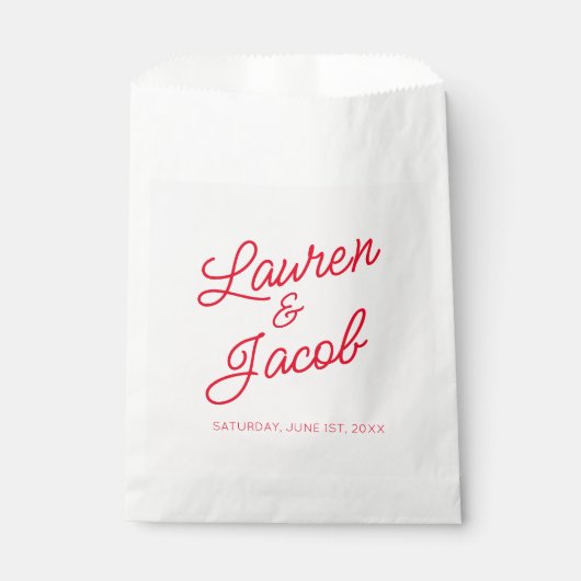 Moderne minimalistische roze en rode bruiloft bedankzakje (Voorkant)