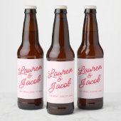 Moderne minimalistische roze en rode bruiloft bier etiket (Flessen)