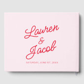 Moderne minimalistische roze en rode bruiloft gastenboek (Achterkant)