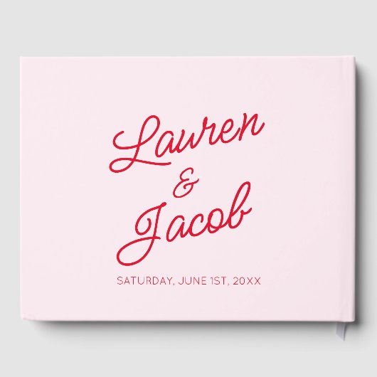 Moderne minimalistische roze en rode bruiloft gastenboek (Achterkant)