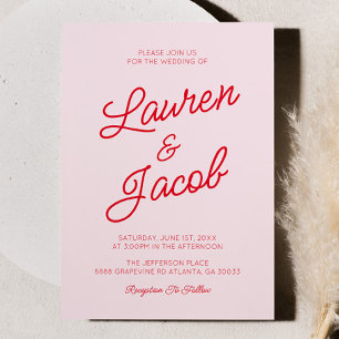 Moderne minimalistische roze en rode bruiloft kaart