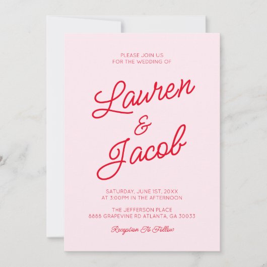 Moderne minimalistische roze en rode bruiloft kaart (Voorkant)