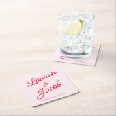 Moderne minimalistische roze en rode bruiloft kartonnen onderzetters (Insitu)