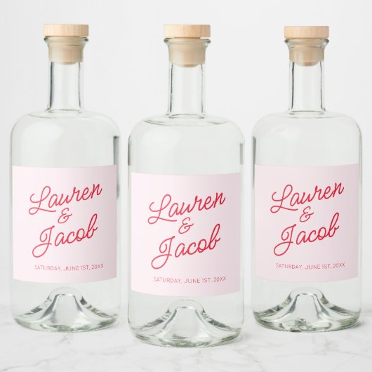 Moderne minimalistische roze en rode bruiloft likeurfles etiket (Flessen)