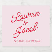 Moderne minimalistische roze en rode bruiloft likeurfles etiket (Enkel label)