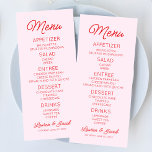 Moderne minimalistische roze en rode bruiloft menu<br><div class="desc">Dit is een moderne minimalistische roze en rode bruiloft menu!</div>