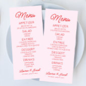 Moderne minimalistische roze en rode bruiloft menu