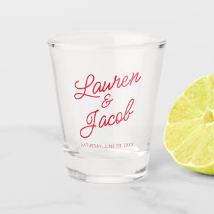 Moderne minimalistische roze en rode bruiloft shot glas