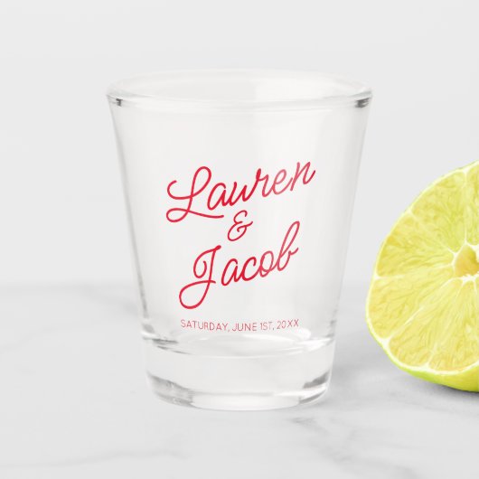 Moderne minimalistische roze en rode bruiloft shot glas (Voorkant)