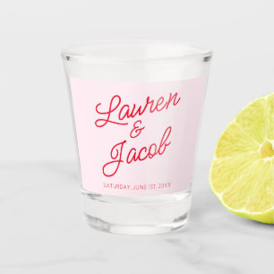 Moderne minimalistische roze en rode bruiloft shot glas