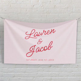 Moderne minimalistische roze en rode bruiloft spandoek