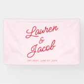 Moderne minimalistische roze en rode bruiloft spandoek (Horizontaal)