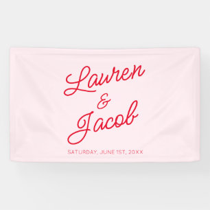 Moderne minimalistische roze en rode bruiloft spandoek