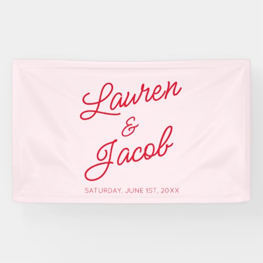 Moderne minimalistische roze en rode bruiloft spandoek (Horizontaal)