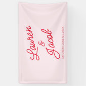 Moderne minimalistische roze en rode bruiloft spandoek (Verticaal)