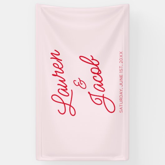 Moderne minimalistische roze en rode bruiloft spandoek (Verticaal)