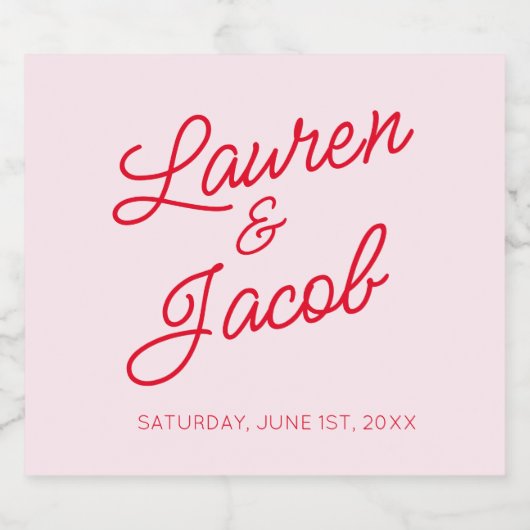 Moderne minimalistische roze en rode bruiloft sparkling wijnetiket (Enkel label)