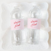 Moderne minimalistische roze en rode bruiloft waterfles etiket