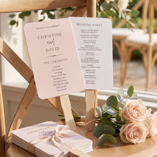 Moderne Minimalistische Roze en Witte Huwelijkspro Handwaaier