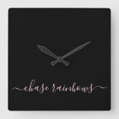 Moderne minimalistische roze- en zwarte CHASE-RAIN Vierkante Klok (Voorkant)