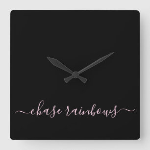 Moderne minimalistische roze- en zwarte CHASE-RAIN Vierkante Klok