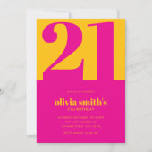Moderne minimalistische roze gele 21e verjaardag kaart (Voorkant)