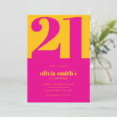 Moderne minimalistische roze gele 21e verjaardag kaart (Staand voorkant)