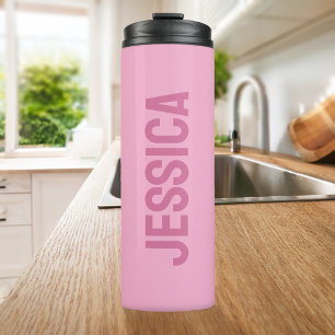 Moderne minimalistische roze gepersonaliseerde naa thermosbeker