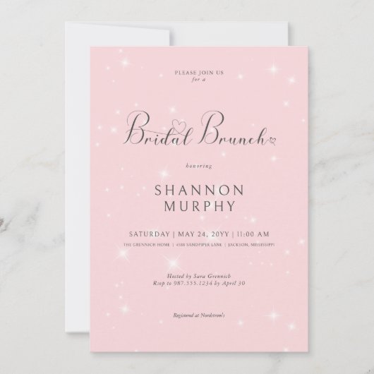 Moderne Minimalistische Roze Glitter Bruidsbrunch Kaart (Voorkant)